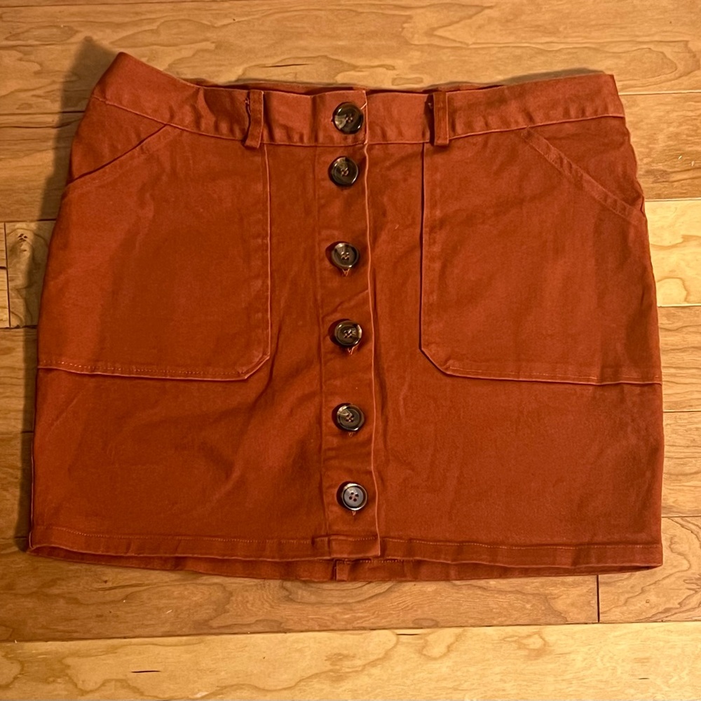 Orange Button-Front Skirt